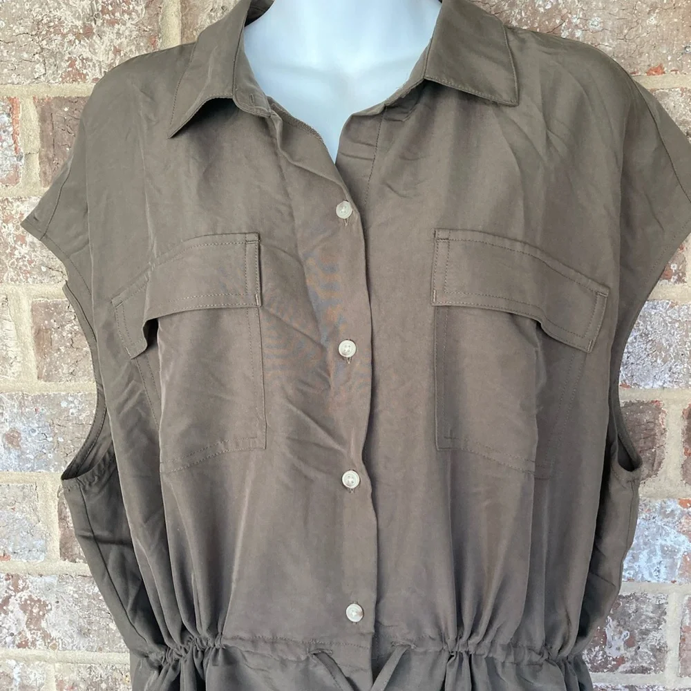 NWT Old Navy Waist Defined Utility MIDI Green Shirt Dress Size XL - Picture 6 of 12